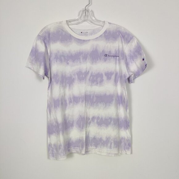 Champion Women's Tie Dye T-shirt in Purple White Size Medium Cotton Gorpcore - Picture 1 of 9
